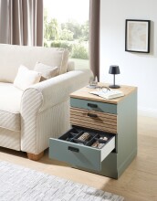 Rollcontainer >Glenn< in Schilfgrün / Artisan Eiche Dekor - 45x66x55 (BxHxT)