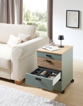 Rollcontainer >Glenn< in Schilfgrün / Artisan Eiche Dekor - 45x66x55 (BxHxT)