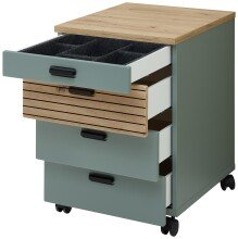 Rollcontainer >Glenn< in Schilfgrün / Artisan Eiche Dekor - 45x66x55 (BxHxT)