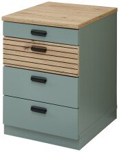 Rollcontainer >Glenn< in Schilfgrün / Artisan Eiche Dekor - 45x66x55 (BxHxT)