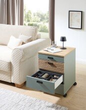 Rollcontainer >Glenn< in Schilfgrün / Artisan Eiche Dekor - 45x66x55 (BxHxT)