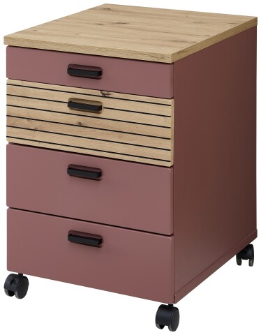 Rollcontainer >Glenn< in Rusty Red / Artisan Eiche Dekor, MDF - 45x66x55 (BxHxT)