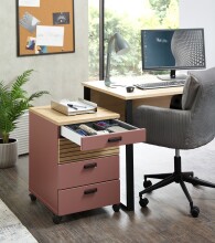 Rollcontainer >Glenn< in Rusty Red / Artisan Eiche Dekor, MDF - 45x66x55 (BxHxT)