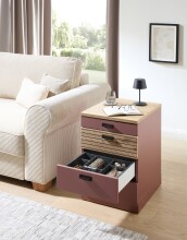 Rollcontainer >Glenn< in Rusty Red / Artisan Eiche Dekor, MDF - 45x66x55 (BxHxT)