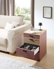 Rollcontainer >Glenn< in Rusty Red / Artisan Eiche Dekor, MDF - 45x66x55 (BxHxT)