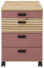 Rollcontainer >Glenn< in Rusty Red / Artisan Eiche Dekor, MDF - 45x66x55 (BxHxT)