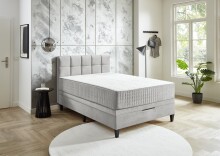 Boxspringbett >TraumZeit< inkl. wendbare 7 Zonen TTFK Matratze & Topper - 140x200 cm hellgrau