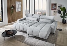 Polstergarnitur >Bali< elektr. Sitztiefenverstellung, Bezug hellgrau - 267x95x185 (BxHxT)