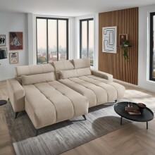 Polstergarnitur >Bali< elektr. Sitztiefenverstellung, Bezug beige - 267x95x185cm (BxHxT)
