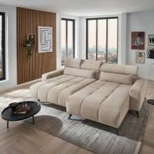 Polstergarnitur >Bali< elektr. Sitztiefenverstellung, Bezug beige - 267x95x185cm (BxHxT)