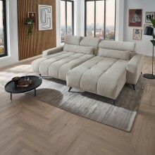 Polstergarnitur >Bali< elektr. Sitztiefenverstellung, Bezug silbergrau - 267x95x185 (BxHxT)