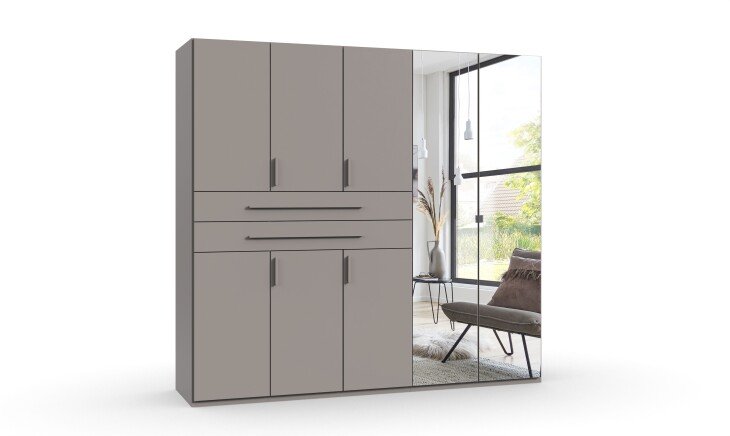 Drehtürenschrank >DIGIT< in SAHARAGRAU / SPIEGEL - 225x208x58cm (BxHxT)