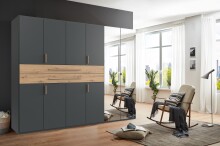 Drehtürenschrank >DIGIT< GRAFIT / ARTISAN EICHE DEKOR / SPIEGEL - 270x208x58 (BxHxT)