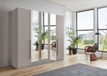 Drehtürenschrank >LONDON< in SAHARAGRAU + ARTISAN EICHE DEKOR - 225x208x58cm (BxHxT)