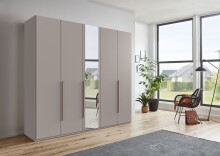 Drehtürenschrank >LONDON< SAHARAGRAU + GRIFFE ARTISAN DEKOR - 225x208x58cm (BxHxT)