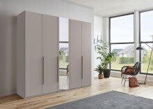 Drehtürenschrank >LONDON< SAHARAGRAU + GRIFFE ARTISAN DEKOR - 225x208x58cm (BxHxT)