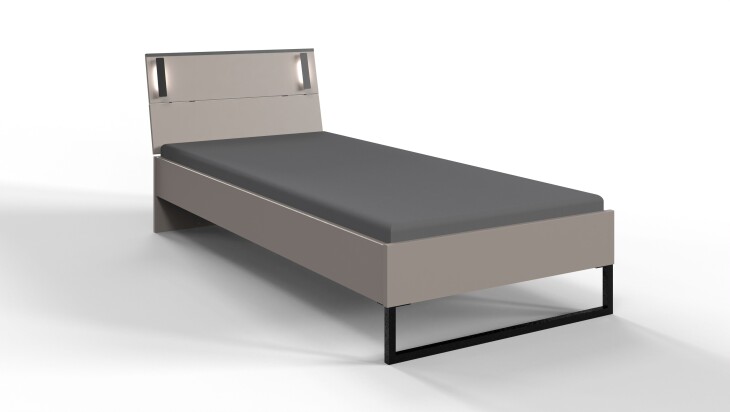 Futonbett >Tilburg< Saharagrau mit LED Beleuchtung, höhenverstellbar 90x200cm (BxL)