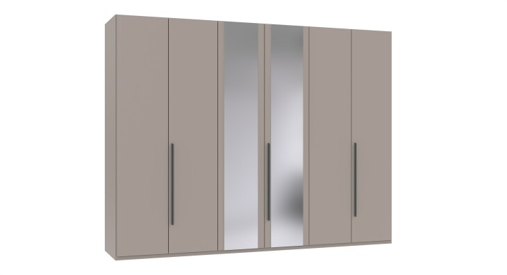 Drehtürenschrank >LONDON< in SAHARAGRAU / SPIEGEL / SCHWARZ - 270x208x58 (BxHxT)