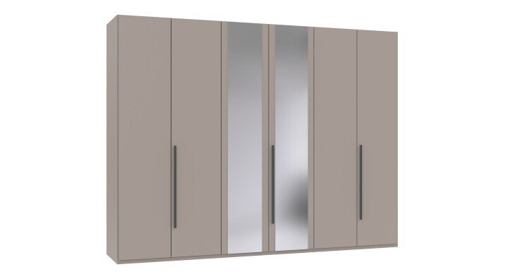 Drehtürenschrank >LONDON< in SAHARAGRAU / SPIEGEL / SCHWARZ - 270x208x58 (BxHxT)