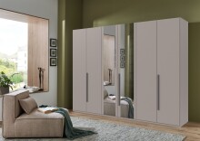 Drehtürenschrank >LONDON< in SAHARAGRAU / SPIEGEL / SCHWARZ - 270x208x58 (BxHxT)