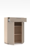 Kommode >Santorin< in Riva Eiche / Cashmere, Melamin + Glas - 80x110x38 (BxHxT)