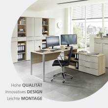 Kommode >Santorin< in Riva Eiche / Cashmere, Melamin + Glas - 80x110x38 (BxHxT)