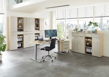 Hochkommode >Santorin< in Riva Eiche / Cashmere - 40x110x38 (BxHxT)