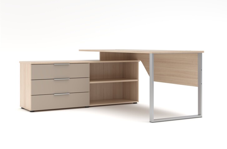 Regal-Schreibtisch >Santorin< in Riva Eiche Dekor, Melamin - 180x77x160 (BxHxT)