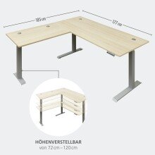 Eckschreibtisch >Santorin< in Riva Eiche Dekor, Melamin - 185x72x177cm (BxHxT)