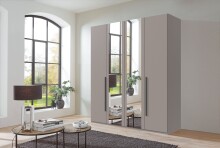 Drehtürenschrank >LONDON< in SAHARAGRAU / SPIEGEL - 180x208x58cm (BxHxT)