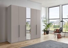 Drehtürenschrank >LONDON< in SAHARAGRAU / SPIEGEL - 225x208x58cm (BxHxT)