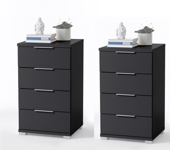 Nachtkommode >Nelli< (2er-Set) mit 4 Schubladen, in schwarz - 46x79x42 (BxHxT)