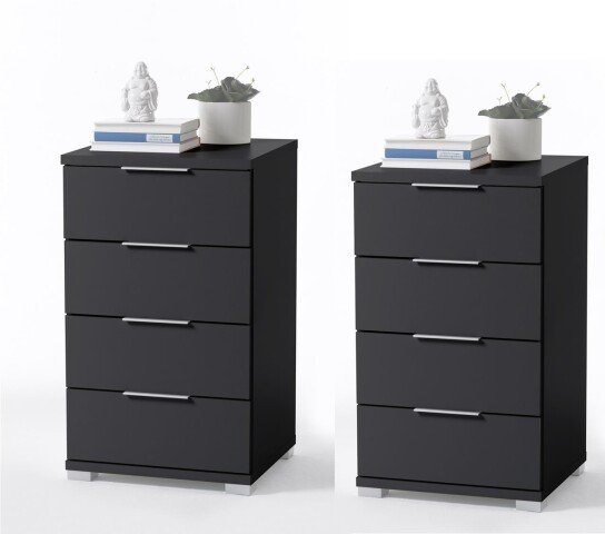 Nachtkommode >Nelli< (2er-Set) mit 4 Schubladen, in schwarz - 46x79x42 (BxHxT)