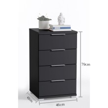 Nachtkommode >Nelli< (2er-Set) mit 4 Schubladen, in schwarz - 46x79x42 (BxHxT)