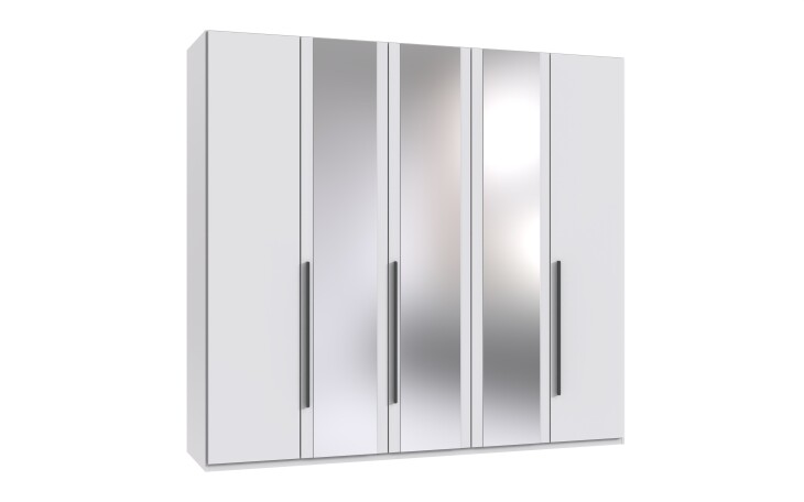 Drehtürenschrank >LONDON< in WEISS / SPIEGEL - 225x208x58cm (BxHxT)