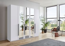 Drehtürenschrank >LONDON< in WEISS / SPIEGEL - 225x208x58cm (BxHxT)