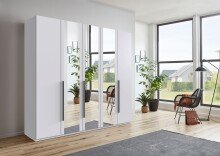 Drehtürenschrank >LONDON< in WEISS / SPIEGEL - 225x208x58cm (BxHxT)