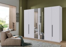 Drehtürenschrank >LONDON< in WEISS / SPIEGEL - 270x208x58cm (BxHxT)