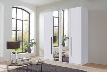 Drehtürenschrank >LONDON< in WEISS / SPIEGEL - 180x208x58cm (BxHxT)