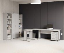 Büro-Set >Office Line< (3-tlg.) in Weiß, Holzwerkstoff - 220x186x170cm (BxHxT)