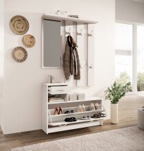 Kompaktgarderobe >Vera< (2-tlg.) in Weiß, Holzwerkstoff - 100x190x26cm (BxHxT)