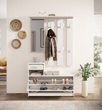 Kompaktgarderobe >Vera< (2-tlg.) in Weiß, Holzwerkstoff - 100x190x26cm (BxHxT)