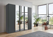 Drehtürenschrank >LONDON< in GRAFIT / SPIEGEL - 225x208x58cm (BxHxT)