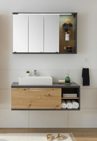 Badezimmer-Set >Nebraska< (2-teilig) Beton / Artisan Eiche Dekor - 110x190x53 (BxHxT)