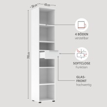 Aktenregal >Santorin< in Weiß, Holzwerkstoff / Glas - 40x198x38cm (BxHxT)