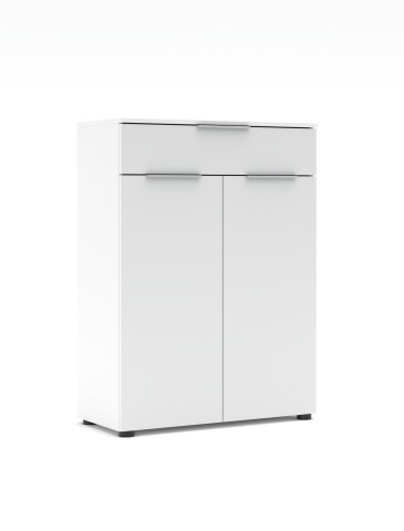 Aktenschrank >Santorin< in Weiß, Holzwerkstoff / Glas - 80x110x38cm (BxHxT)