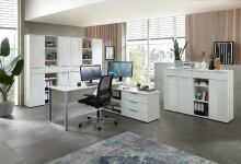 Aktenschrank >Santorin< in Weiß, Holzwerkstoff / Glas - 80x110x38cm (BxHxT)