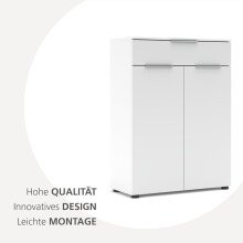 Aktenschrank >Santorin< in Weiß, Holzwerkstoff / Glas - 80x110x38cm (BxHxT)