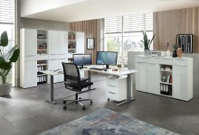 Aktenschrank >Santorin< in Weiß, Holzwerkstoff / Glas - 40x110x38cm (BxHxT)