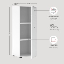 Aktenschrank >Santorin< in Weiß, Holzwerkstoff / Glas - 40x110x38cm (BxHxT)